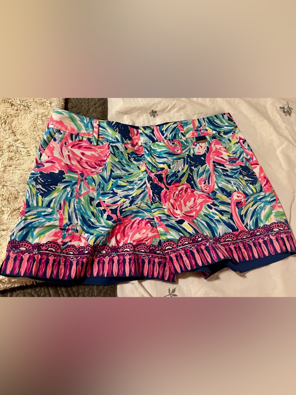 Lilly Pulitzer Pink & Navy Tropical Flamingo Print Shorts